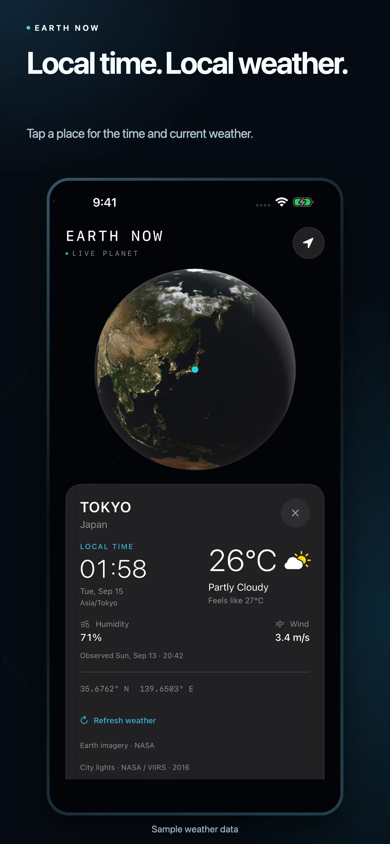 Local time. Local weather.